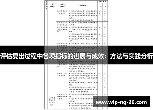 评估复出过程中各项指标的进展与成效：方法与实践分析